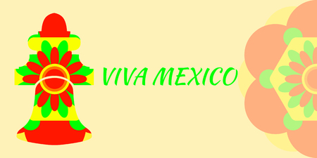 Independence Day of Mexico. 16 September. Concept of the Mexican national holiday. Historic Bell Mexico on the texture with a national patternのイラスト素材
