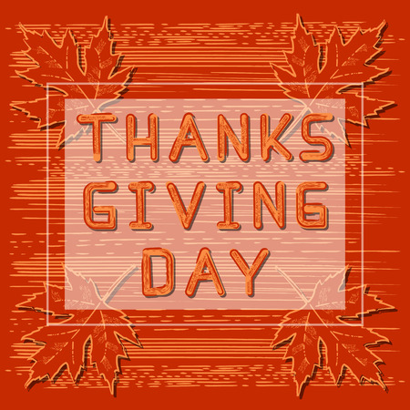 Thanksgiving Day. The concept of a national holiday in United States of America, Canada. Maple leaves and lettering. Style of engravingのイラスト素材