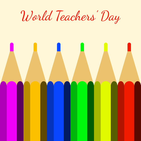 World Teachers Day. Professional holiday concept. Color pencils and the name of the eventのイラスト素材