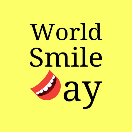 World Smile Day. Event name. Letter D - smiling mouth. Celebration concept. Yellow backgroundのイラスト素材