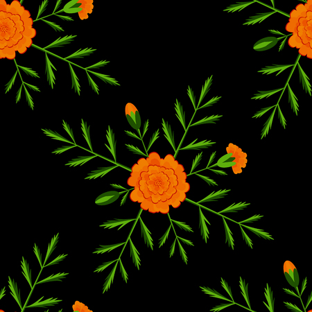 Marigold. Seamless Pattern. Day of the Dead. Mexican holiday. Black backgroundのイラスト素材