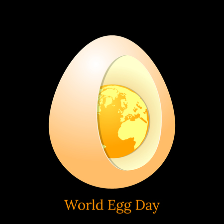 World Egg Day. Concept food holiday. Realistic illustration. Chicken egg with a view inside. Yolk and white.のイラスト素材