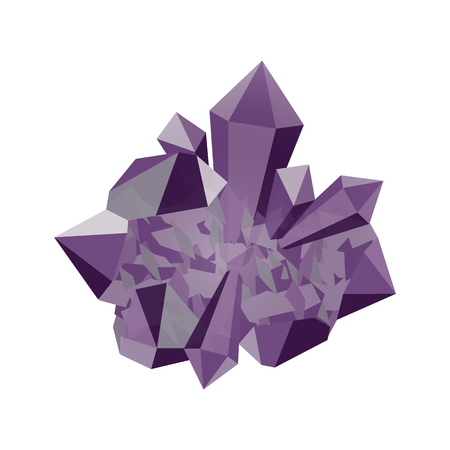 Amethyst. Precious stone, gemstone, mineral. Cluster crystal. Vector illustration. Texture of layers and facets of stone. Geology mining science jewelry backgroundのイラスト素材