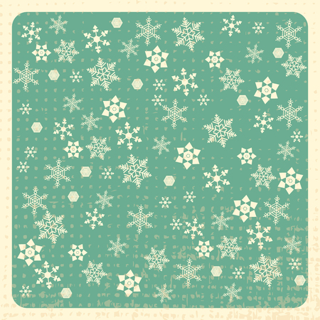 Vintage Snowflakes background. 5 forms, Grunge texture. Ivory elements, muted green background, frame. For New Year and Christmas projectsのイラスト素材