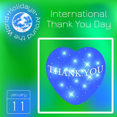 International Thank You Day. Space heart. Calendar. Holidays Around the World. Green blur background - name, date illustrationのイラスト素材