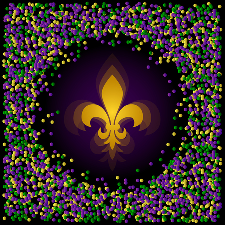 Mardi gras. Shrove Tuesday. Fat Tuesday. Fleur de lis surrounded by confetti traditional colorsのイラスト素材