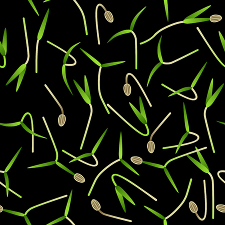 Microgreens Dill. Sprouting seeds of a plant. Seamless pattern. Vitamin supplement, vegan foodのイラスト素材