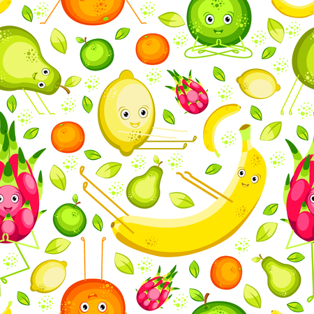 Vegan Yoga. Fruits do yoga. Seamless pattern.のイラスト素材
