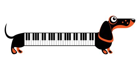 Dachshund dogs in the form of musical instruments piano. Funny flat illustration? Isolated on whiteのイラスト素材