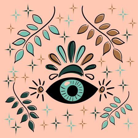 Third Eye. The concept of meditation, vision of energy, aura. Vector sketch drawingのイラスト素材