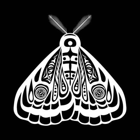 Night moth, butterfly. Vector illustration. Closed wings. Design element isolated on blackのイラスト素材