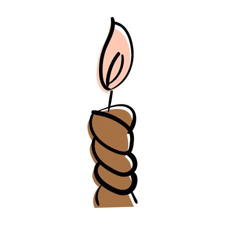 Burning candle. Vector doodle illustration. Twisted candle with a flameのイラスト素材
