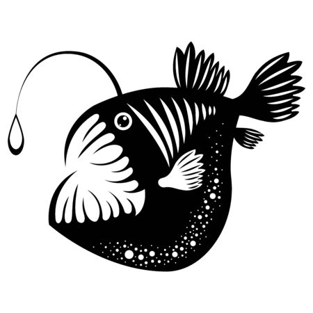 Lophius piscatorius. Isolated on white. Underwater world. Black and white illustrationのイラスト素材