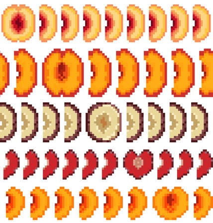 Stone fruits slice cuts isolated on whiteのイラスト素材