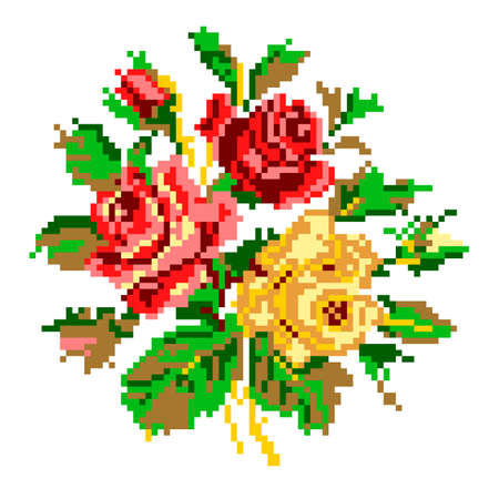 Bouquet of roses Cross stitch patternのイラスト素材