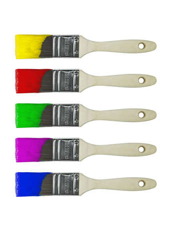 Colored paint brushes set, isolated on whiteの写真素材