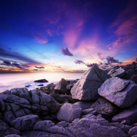 Spectacular sunset over the sea. Long exposure shot.の写真素材