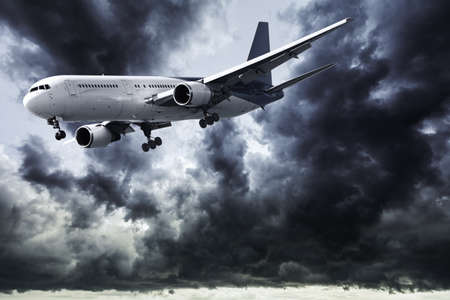 Jet in a dark stormy sky