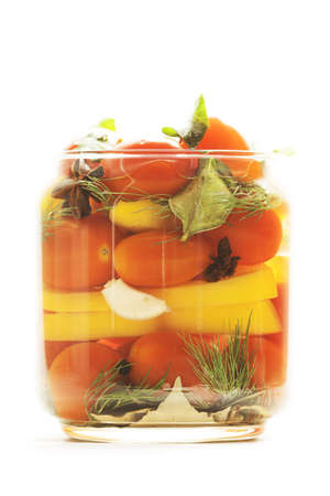 Canned vegetables against white backgroundの写真素材