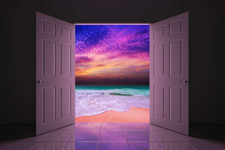 Your doorway to the sunset beachの写真素材