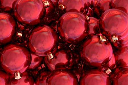 Red Christmas balls 3D illustrationの写真素材
