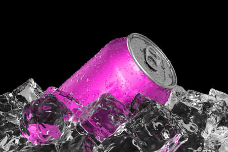 Pink drink can on the ice bed 3D illustrationの写真素材