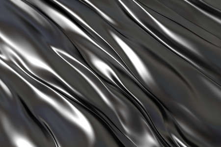 3D realistic illustration of the wavy gray metallic silk backdropの写真素材