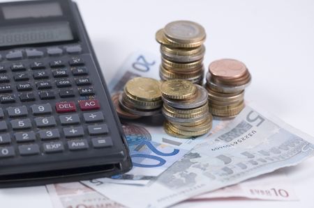 euro's and calculatorの写真素材