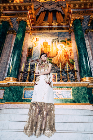 beautiful, beauty, biblical, building, catholic, ceremony, christ christian church clothing dive dress editorial european expression face fashion femaleの写真素材
