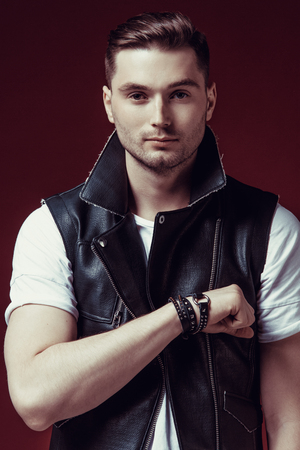 Men's beauty, fashion, adult, arms, attractive, background, beautiful, black, brunette, cheerful clothes clothing cool cute editorial elegance elegant european executive face fashionの写真素材