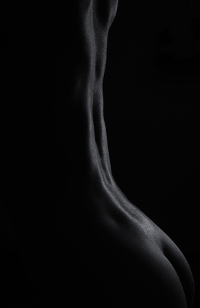 Sexy body. Naked sensual beautiful girl. Artistic black and white photo. black, white, background, art, darkness darkの写真素材