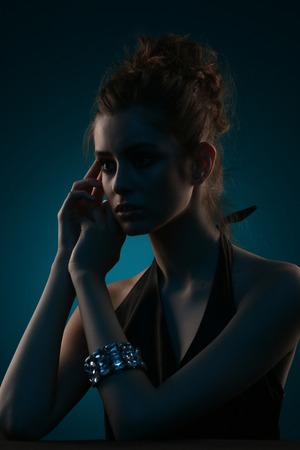 Model posing beauty, jelewery, accessories, jewel Dark elegant handsの写真素材
