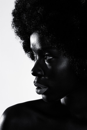 Girl in studio shoot, on white background, model, emotions, amazing, oil water wetの写真素材