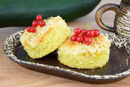 Dessert zucchini decorated with red currant
