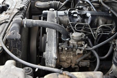 The old diesel engine is started. Engine.