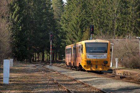 Kvetna, Czech Republic - 20.4.2019: Passenger train on the route Policka - Svitavy. Kvetna Train...