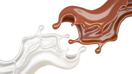 Milk and chocolate splash, liquid. 3d illustration, 3d renderingの写真素材