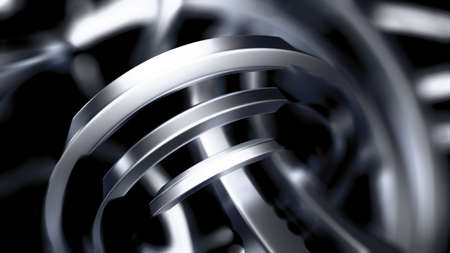 Futuristic metallic black background with rings. 3d rendering, 3d illustration.