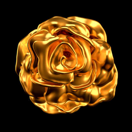 Gold flower paper and grass. 3d rendering, 3d illustration.の写真素材