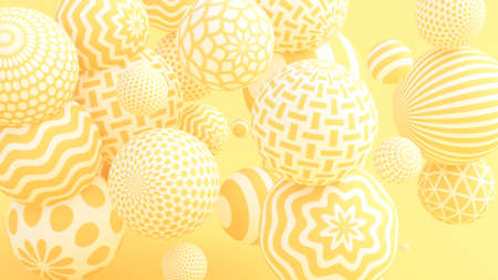 Yellow background with balls. 3d rendering, 3d illustration.の写真素材