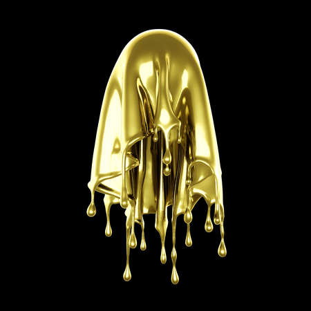 A splash of thick, golden liquid. 3d rendering, 3d illustration.の写真素材