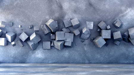 Industrial grunge interior studio with stone and concrete texture. 3d rendering, 3d illustration.