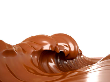The sea of chocolate. A splash of chocolate on a white background, isolated. Wave, flow, liquid, clipping path. 3d rendering 3d illustration.の写真素材