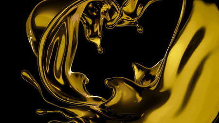 A splash of thick, golden liquid. 3d rendering, 3d illustration.
