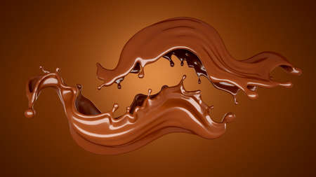 Brown chocolate splash background. 3d rendering, 3d illustration.の写真素材