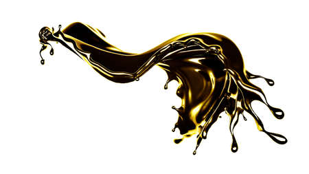 A splash of thick, golden liquid. 3d rendering, 3d illustration.