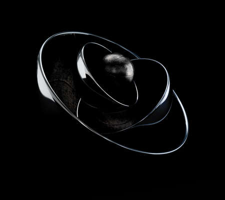 Black abstract background with geometric shapes from balls. 3d illustration