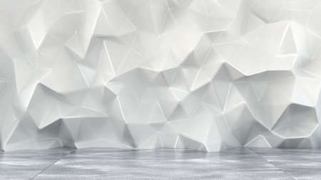Background, wall of interior with white, geometric relief. 3d illustration