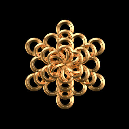 Beautiful golden Christmas snowflake. 3d rendering,   3d illustration.