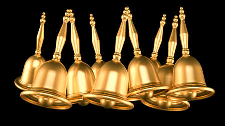 Beautiful, isolated metal Christmas bell. 3d rendering, 3d illustration.の写真素材